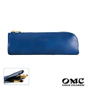 【OMC】義大利植鞣革單扁型拉鍊文具刷具收納袋- 天藍