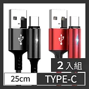 CS22 TYPE-C智能快充保護手機不發熱充電線25cm2色(黑/紅)-2入 紅色