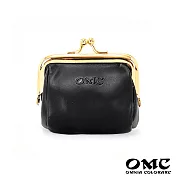 【OMC】義大利植鞣革復古牛皮口金零錢包- 黑色