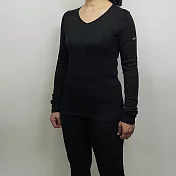 Route8八號公路 女 WARM 小V領抗菌保暖衣 XS 黑