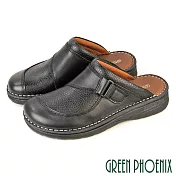 【GREEN PHOENIX】男 穆勒鞋 張菲鞋 後空拖鞋 全真皮 飾扣 臺灣製 US6 黑色