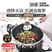 【CookPower 鍋寶】 七層壓鑄不沾鍋316不鏽鋼蜂巢炒鍋36CM(含蓋) IH/電磁爐適用