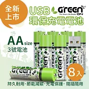 【GREENON】 USB 環保充電電池 (3號/8入)持久耐用、節能減碳、充電保護、 隨插隨用