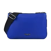 COACH 立體馬車LOGO牛皮拼接PVC雙層拉鍊斜揹包- 黑藍
