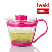 【iwaki】日本品牌可微波耐熱玻璃泡茶壺-400ml (顏色任選)(原廠總代理) 桃紅色