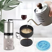 【PO:Selected】丹麥手沖咖啡三件組(咖啡壺-灰/玻璃杯240ml-天使藍/咖啡磨2.0)