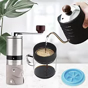 【PO:Selected】丹麥手沖咖啡三件組(咖啡壺-黑/玻璃杯240ml-天使藍/咖啡磨2.0)