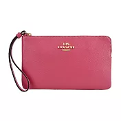 COACH 立體馬車LOGO防刮皮革L拉鍊手拿包- 桃紅