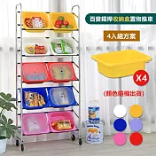 【居家cheaper】MIT百變鐵桿收納盒置物推車 (附收納盒4入顏色隨機/無蓋) 玩具收納架 收納推車 附收納盒4入顏色隨機(無蓋)