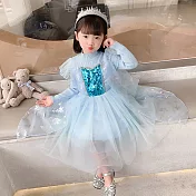 宮庭風長袖洋裝-藍色 140cm