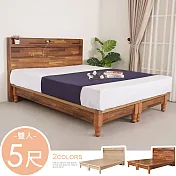 《Homelike》松野附插座床架組-雙人5尺(二色可選) 雙人床架 床頭片 雙人床組 專人配送安裝 積層木