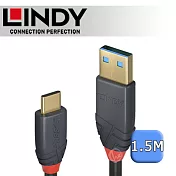LINDY 林帝 ANTHRA USB 3.2 Gen 2 Type-C/公 to Type-A/公 傳輸線 + PD智慧電流晶片 1.5m (36912)