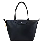 LONGCHAMP LE PLIAGE CITY系列PVC帆布長把肩背水餃包(大) 黑