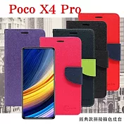 小米 Poco X4 Pro 5G 經典書本雙色磁釦側翻可站立皮套 手機殼 可插卡 可站立 側掀皮套 藍色