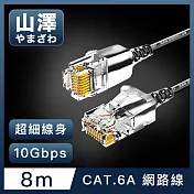 山澤 Cat.6A 10Gbps超高速傳輸八芯雙絞鍍金芯極細網路線 黑/8M