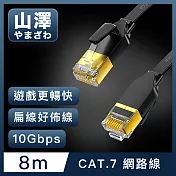 山澤 Cat.7極速10Gbps傳輸遮蔽雙絞工程佈線網路扁線 黑/8M