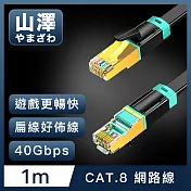 山澤 Cat.8超極速40Gbps傳輸雙屏蔽抗干擾電競級網路扁線 黑/1M