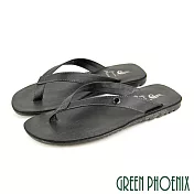 【GREEN PHOENIX】男 拖鞋 人字 夾腳 精緻手作 素食皮革 吸震 臺灣製 EU40 黑色