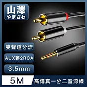 山澤 3.5mmAux轉2RCA高保真抗干擾一分二音源線 5M