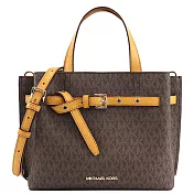 MICHAEL KORS 滿版LOGO皮革斜背/手提包 咖啡/桔黃