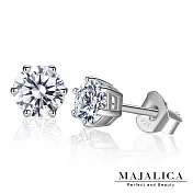 Majalica 925純銀耳環 六爪單鑽 擬真鑽0.8克拉 純銀耳釘耳環 PF6135-2 銀色