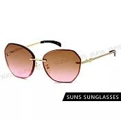 【SUNS】歐美時尚多邊形漸層墨鏡 網紅款金屬太陽眼鏡 檢驗合格 抗UV400 漸層上桔下粉