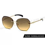 【SUNS】歐美時尚多邊形漸層墨鏡 網紅款金屬太陽眼鏡 檢驗合格 抗UV400 漸層上灰下桔