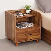 Homelike 喜家居附插座床頭櫃(二色)(2206) 柚木色