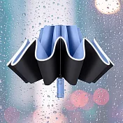 【巴芙洛】夜間可照明晴雨兩用自動反向傘/安全反光條雨傘/反向折疊雨傘 霧霾藍(手電筒款)