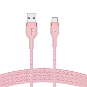 【Belkin】貝爾金 BOOST Charge Pro Flex USB-A to Type-C 傳輸線(1M) 粉