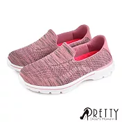 【Pretty】女 休閒鞋 健走鞋 輕量 雙彩 飛線編織 網布 直套式 平底 JP23 粉紅色