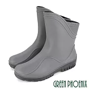 【GREEN PHOENIX】男 雨靴 雨鞋 中筒 斜口 雙彩 吸震 減壓 防水 EU40 灰色