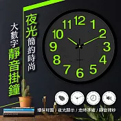 夜光簡約時尚大數字靜音掛鐘 紅色