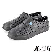 【Pretty】男女 洞洞鞋 雨鞋 休閒鞋 透氣 孔洞 輕量 防水 台灣製 EU36 黑色