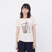好我 臺灣小吃珍珠奶茶寬版反褶方袖女T M 桔粉