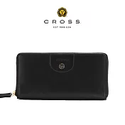 【CROSS】台灣總經銷 限量1折 頂級義大利小牛皮拉鍊長夾 安娜系列 全新專櫃展示品 (黑色 贈禮盒提袋)