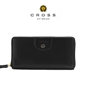【CROSS】臺灣總經銷 限量1折 頂級義大利小牛皮拉鍊長夾 安娜系列 全新專櫃展示品 (黑色 贈禮盒提袋)