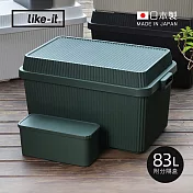 【日本like-it】日製多功能直紋耐壓收納箱(附分隔盒1入)-83L-4色可選 -森林綠