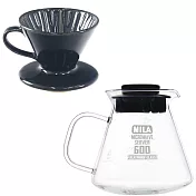 MILA日本製 織部燒 咖啡濾杯01-清海風琉璃(附MILA耐熱玻璃壺600ml-黑蓋)