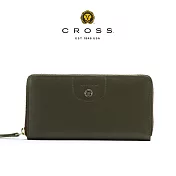 【CROSS】臺灣總經銷 限量1折 頂級義大利小牛皮拉鍊長夾 安娜系列 全新專櫃展示品 (墨綠色 贈禮盒提袋)