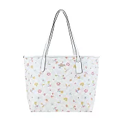 COACH 立體馬車LOGO PVC花卉印花托特包- 米白