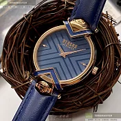 VERSUS VERSACE凡賽斯精品錶,編號：VV00080,34mm圓形玫瑰金精鋼錶殼寶藍色錶盤真皮皮革寶藍錶帶