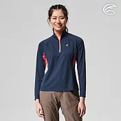 ADISI 女UPF50+防曬抑菌半門襟長袖排汗衣AL2211032 (S-2XL) / 吸濕排汗 彈性 抗紫外線 大和抗菌 防臭加工 M 黛藍