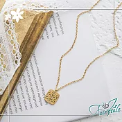 【伊飾童話】雙囍方牌＊鏤空中國風鈦鋼金繽項鍊