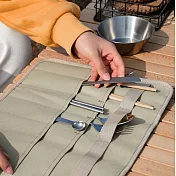 戶外露營餐具收納帆布包 卡其色