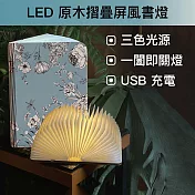 【SunZa 】LED原木摺疊屏風書燈-宮廷花卉款-小本 莫蘭迪藍