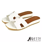 【Pretty】女 拖鞋 方頭 H型剪裁 平底 台灣製 JP22.5 白色