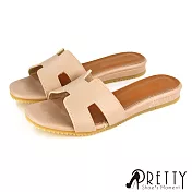 【Pretty】女 拖鞋 方頭 H型剪裁 平底 台灣製 JP22.5 米色