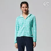 ADISI 女UPF50+印花抑菌防曬連帽外套AJ2211037 (S-2XL) / 吸濕排汗 彈性 抗紫外線 大和抗菌 防臭加工 抗UV M 冰藍