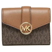 MICHAEL KORS 壓釦拼接皮革三折短夾-咖駝